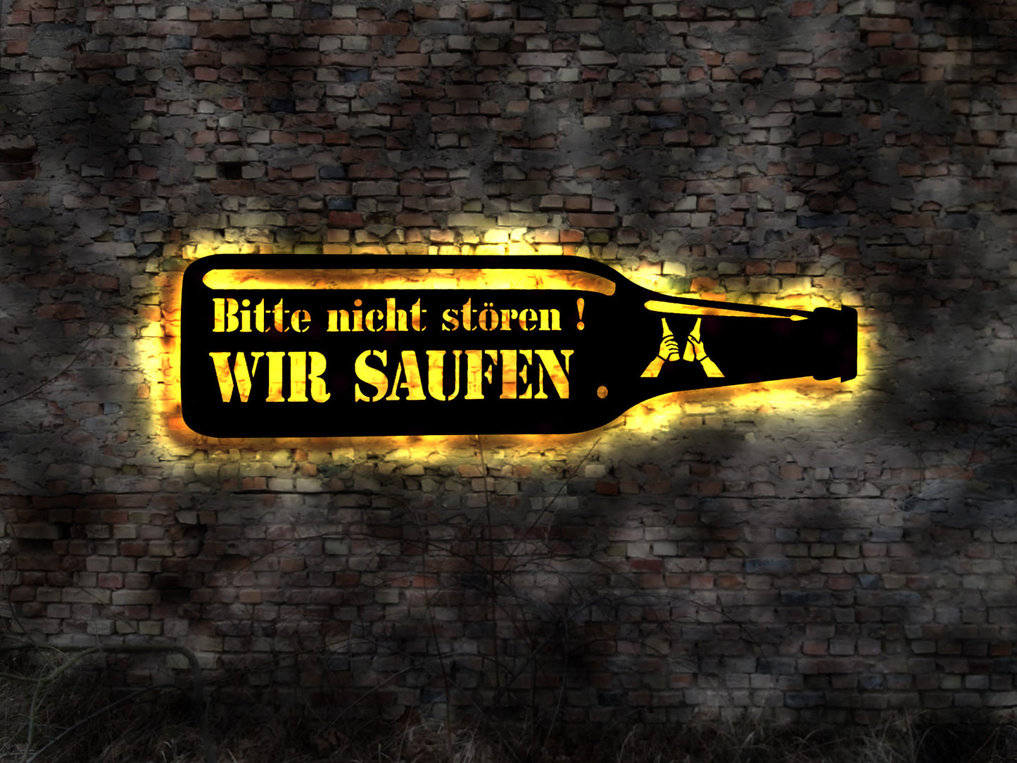 60 cm Saufen Alkohol Bier Stammtisch Emaille Schild Straßenschild LED Alki Suff LED Leuchtschild Bierhalle Trinkhalle lustiges Schild