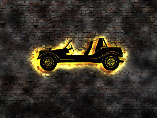 LED Wandbild Holz Buggy RC Auto Neonreklame Geländewagen Offroad Car  Strand Strandbuggy offenes Fahrzeug no RC