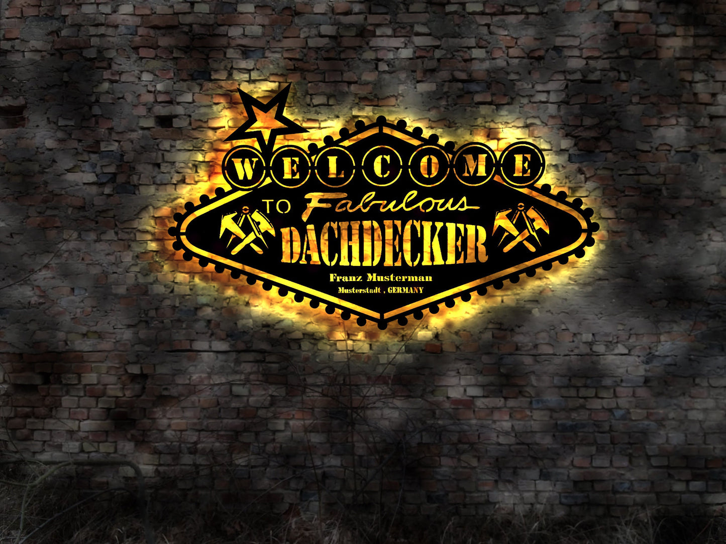 3D Wandbild Dachdecker no Gürtel Basecap Cap Hose Werbung Deko Figur Schild retro geprägt Leuchtschild Wandsticker Leuchtbild Neonreklame