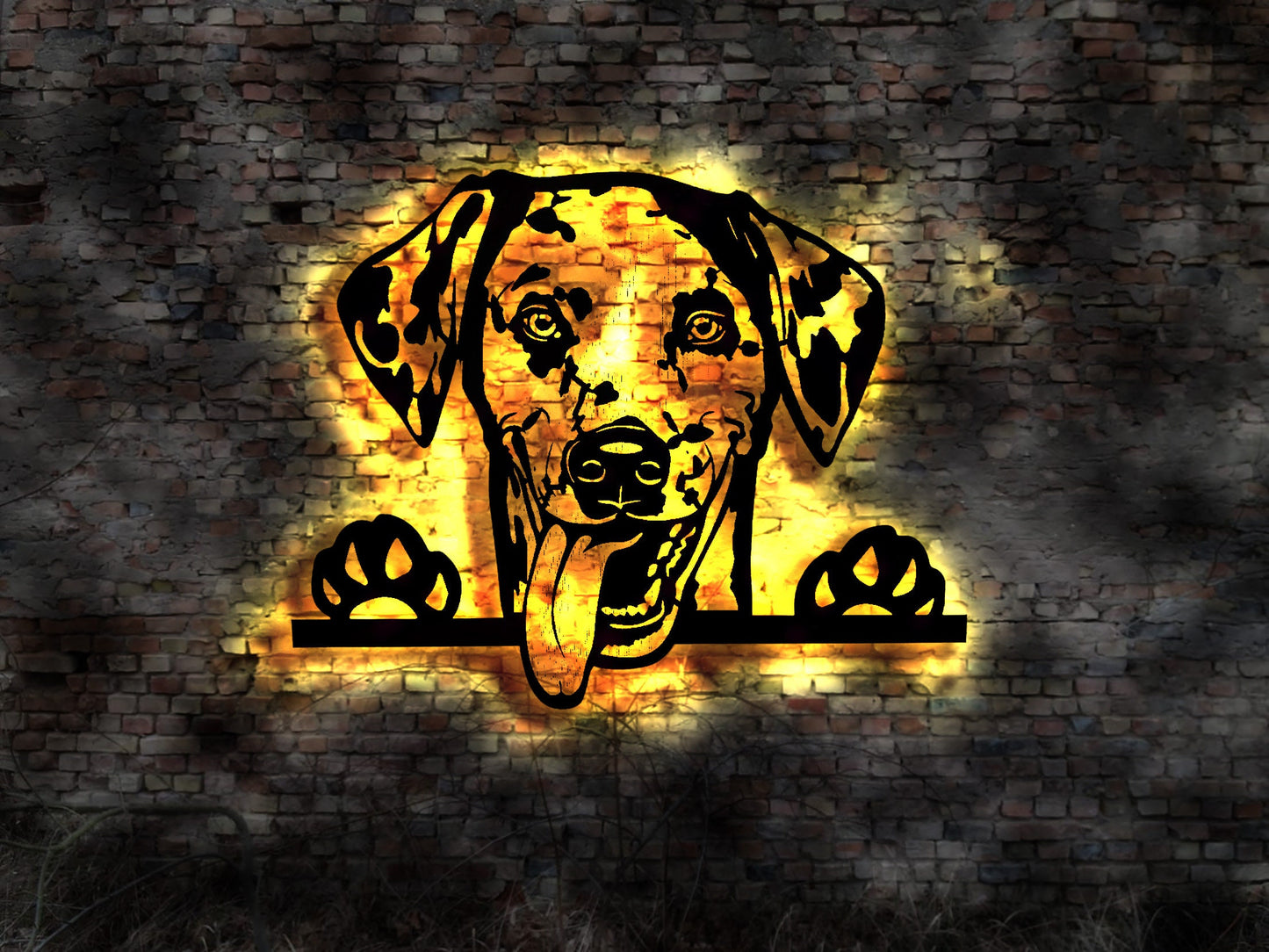 Dalmatiner LED Wandbild aus Holz Welpen Welpe Buch Hund Dog Zucht Züchter Geschirr Futternapf Leine Leckerlies Dalmatin Plüschtier Stofftier