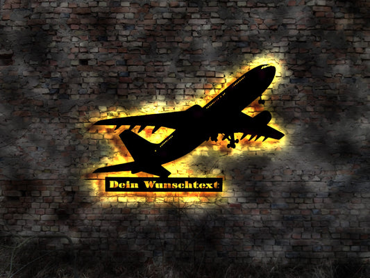 LED Wandbild Flugzeug Verkehrsflugzeug Pilot Reisebüro Schild Aufsteller Neon Modell Cockpit Modellflugzeug Bild AK Neonreklame Fernweh