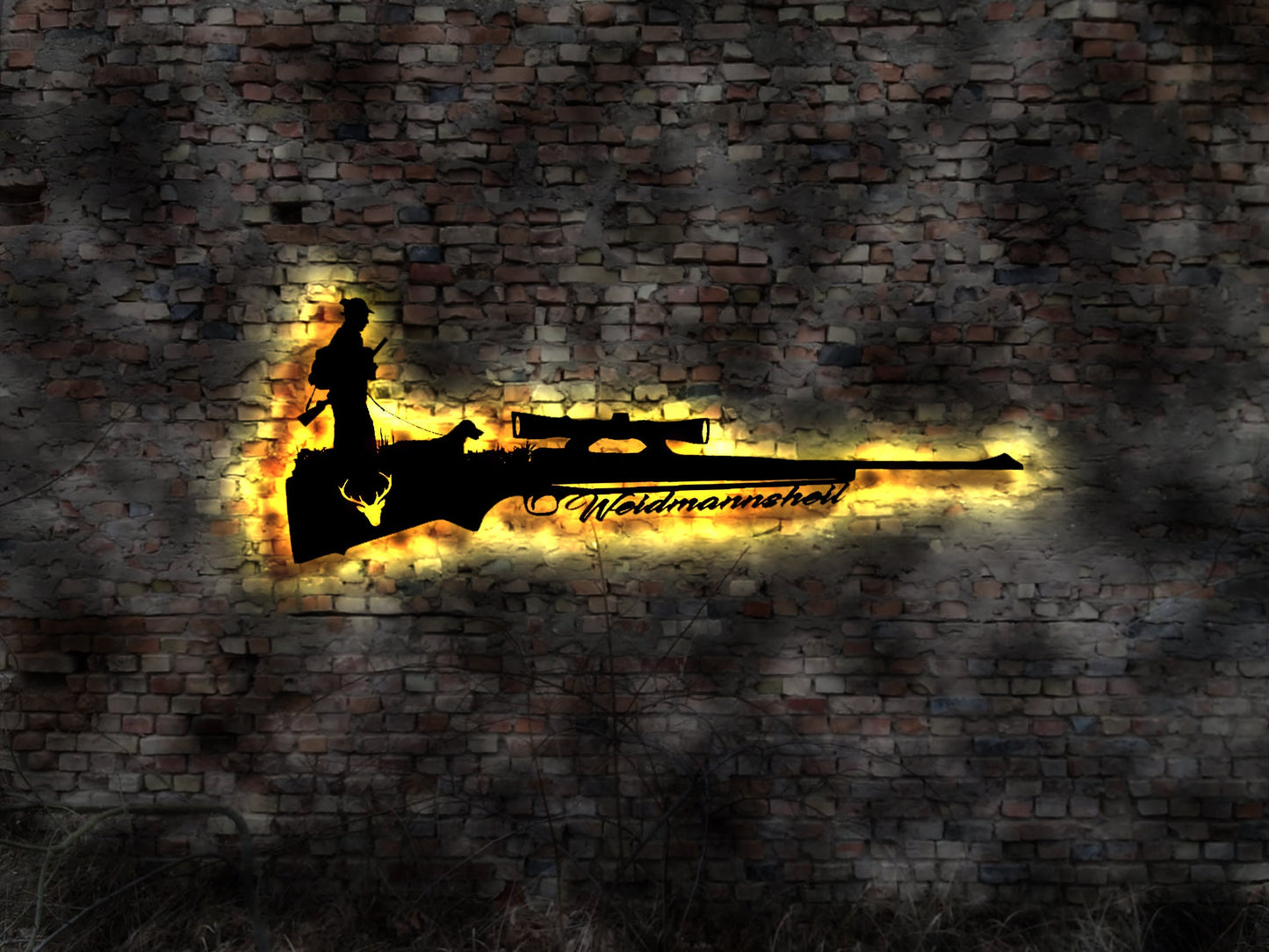 Jagd LED Wandbild Jäger no Aufkleber Revier Buch Fernglas Flinte Jagdmesser sign Neonreklame Leuchtschild Logo Werbung Weidmannsheil