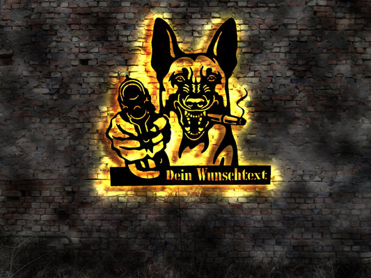Malinois  LED Wandbild aus Holz Welpen Welpe Buch Hund Dog Zucht Züchter Führleine Plüschtier Skulptur Spielzeug