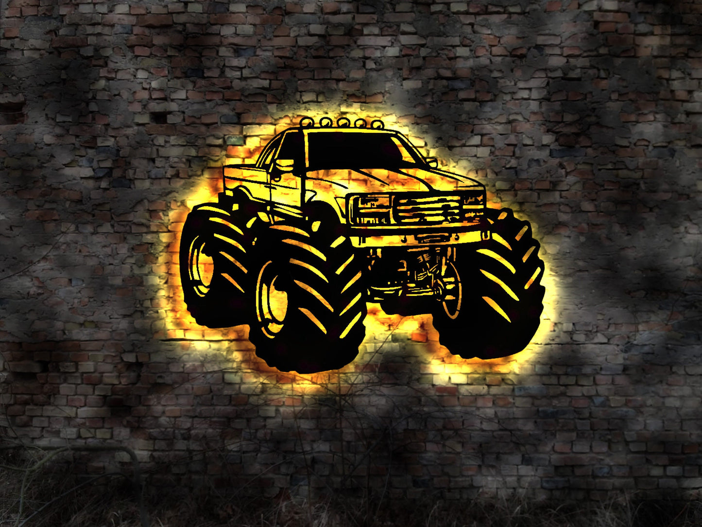 3D LED Wandbild Leuchtschild Truck US Car Monster-Truck Monstertruck Monster Truck Offroad Car Auto Geländewagen Leuchtreklame Aktiv