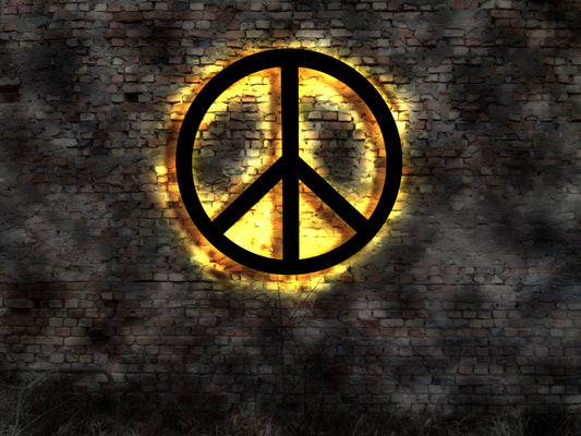 Peace Zeichen Symbol no Aufkleber Aufnäher Sticker Bild Wandbild Deko Tattoo Leuchtschild Buch Wandlampe LED Wandbild Neon sign pease