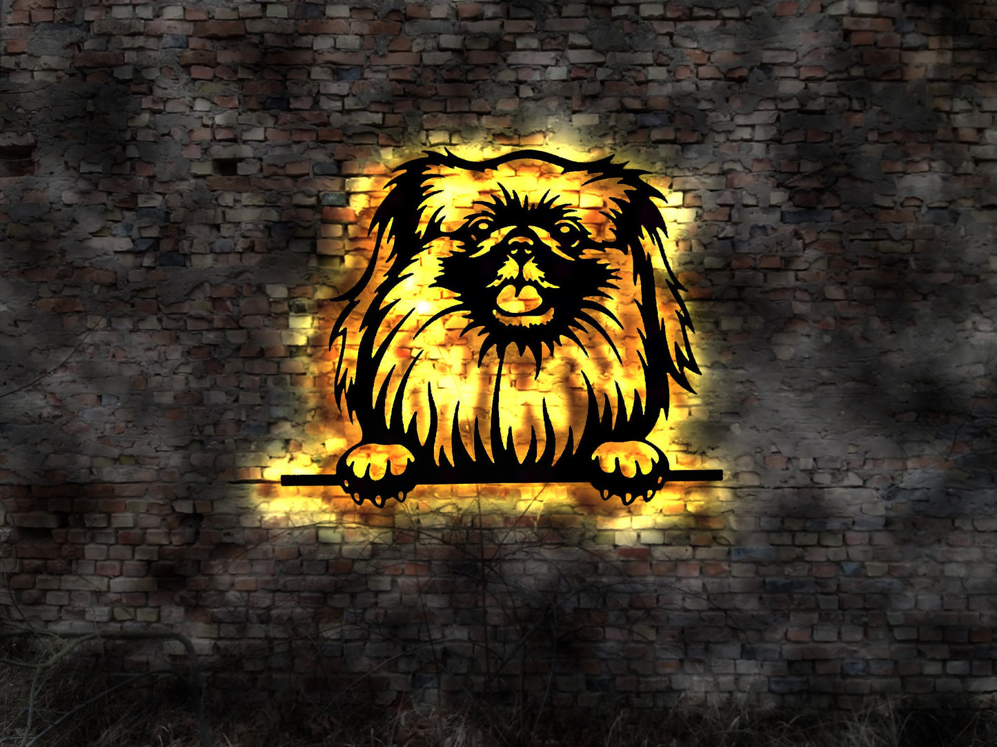 Pekinese LED Wandbild aus Holz Welpen Welpe Buch Hund Dog Zucht Züchter Führleine Plüschtier Skulptur Spielzeug