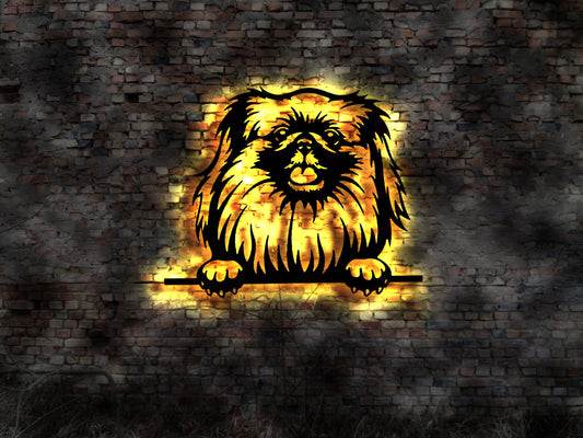 Pekinese LED Wandbild aus Holz Welpen Welpe Buch Hund Dog Zucht Züchter Führleine Plüschtier Skulptur Spielzeug