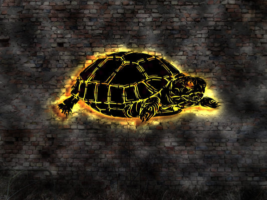 LED Wandbild Schildkröte Turtle no Neonreklame Skulptur Terrarium Gehege Buch Neon sign Reklame sign-shirt Fahne Leuchtschild Bardeko