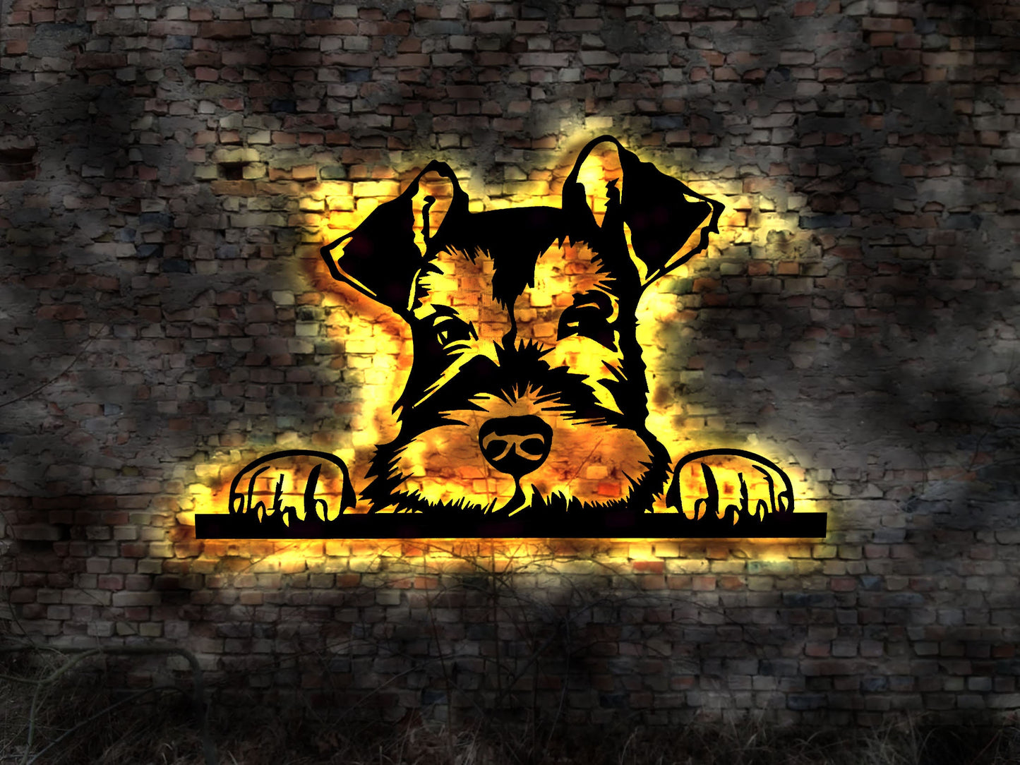 Schnauzer Schnautzer Riesenschnauzer LED Wandbild aus Holz Welpen Welpe Buch Hund Dog Zucht Züchter Führleine Plüschtier Skulptur Spielzeug