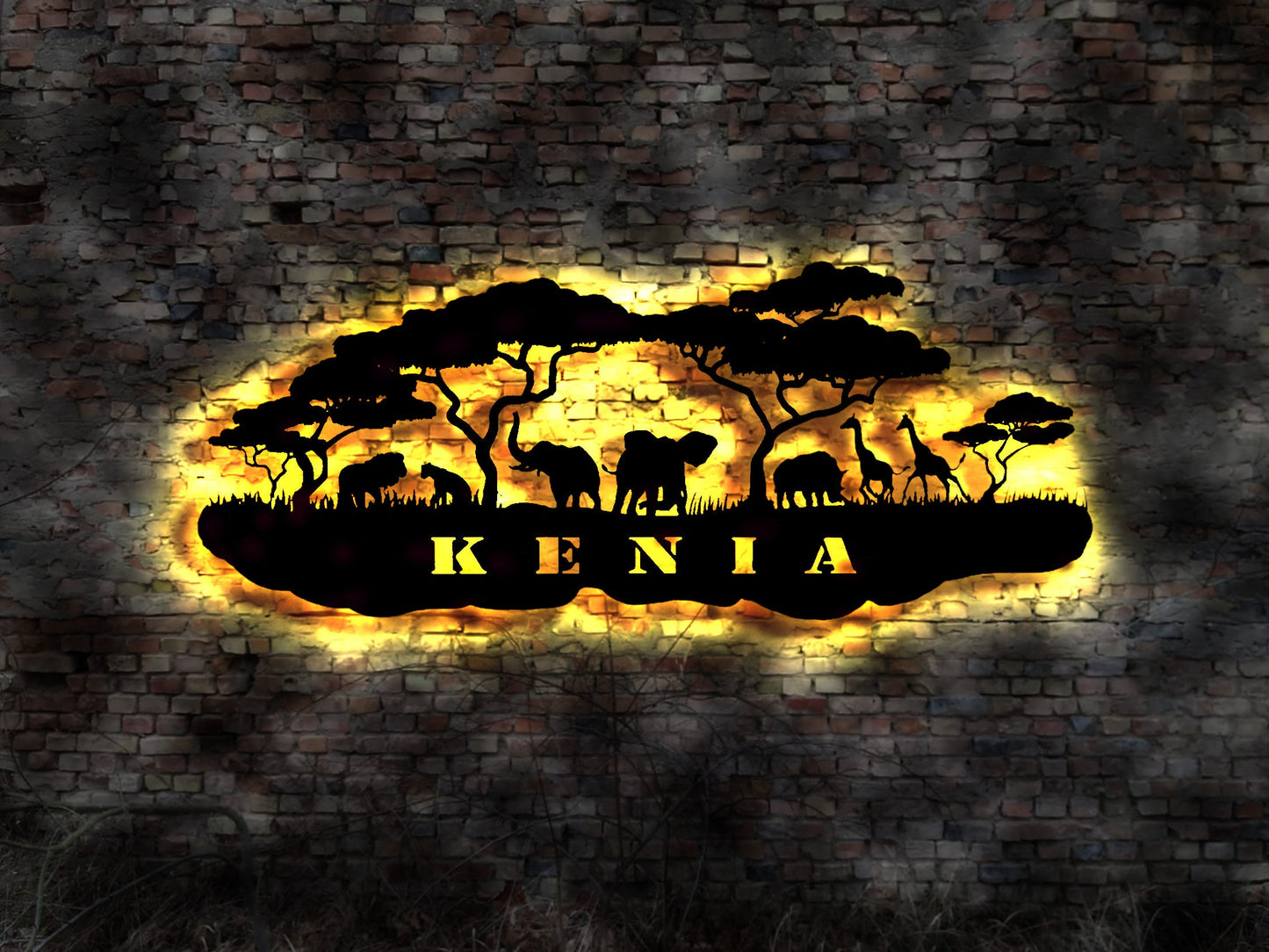 Skyline Kenia Afrika Africa Wandbild Holz Stadt AK Karte Map Stadtplan Wandsticker Leuchtbild Neonreklame Wandtattoo Reiseführer Silhouette