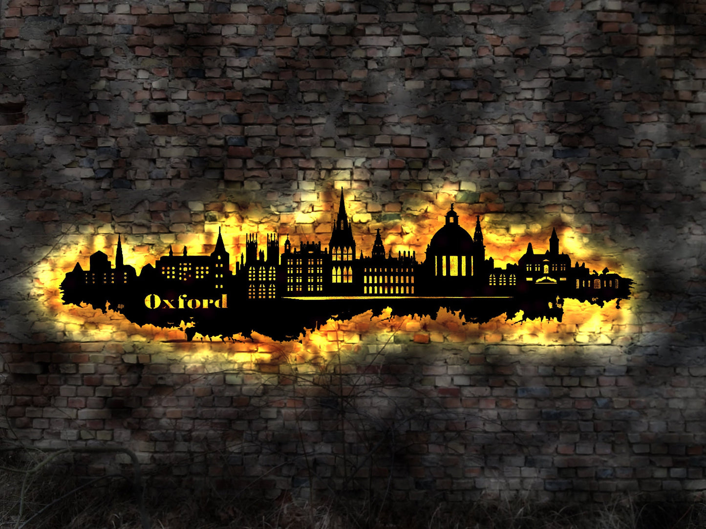 Skyline Oxford LED Wandbild   Holz Stadt AK Karte Map Stadtplan Wandsticker Leuchtbild Neonreklame Wandtattoo Reiseführer Silhouette