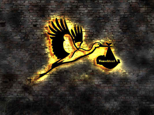 LED Storch Klapperstorch Hebamme Entbindung Deko Bild Hebammenkoffer Geburt Buch Wassermann Kette Halskette Schild Geburtshelfer Geburt