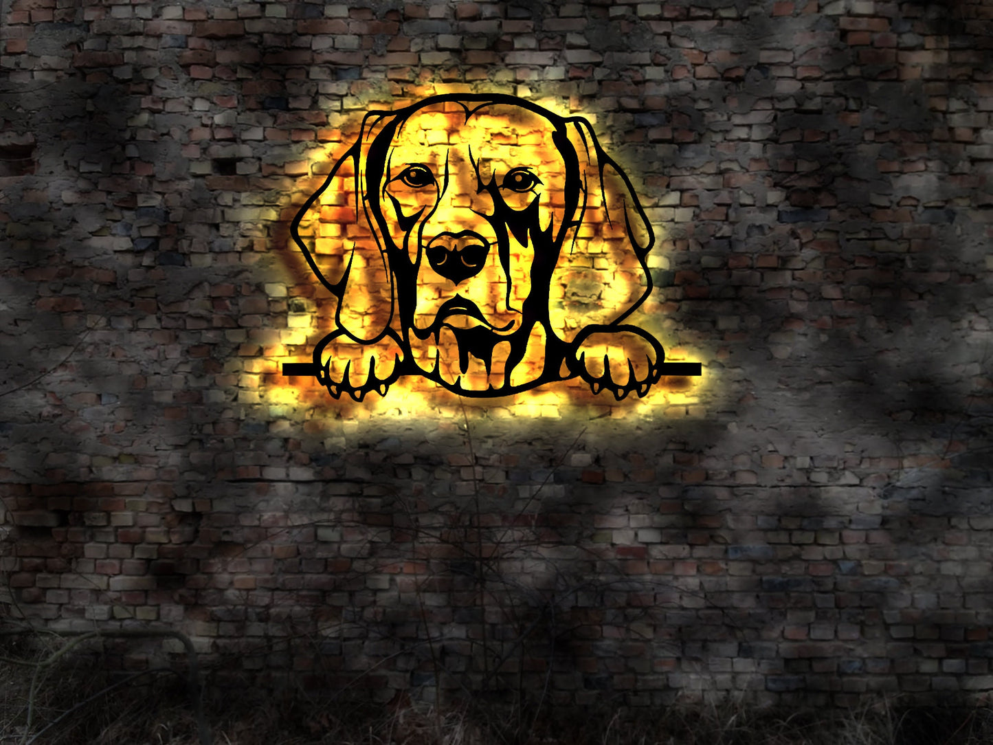 Weimaraner LED Wandbild aus Holz Welpen Welpe Buch Hund Dog Zucht Züchter Führleine Plüschtier Skulptur Spielzeug Hunde