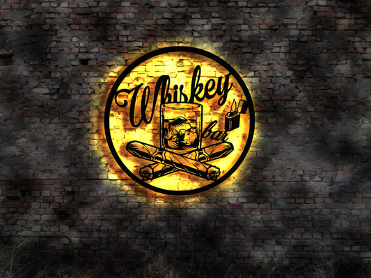 Leuchtreklame Whiskey no Gläser Irish drink bottle Fass Bar Tresen Holzfass Whyskeyfass Sammlung Bottles Collection Whiski sign Schild