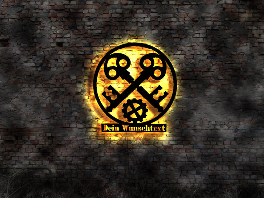 LED Wandbild Schlosser Schlosserei Innung Innungszeichen Symbol Beruf Meister Metallbauer Metallbau Geschenk T-Shirt Aufkleber  sign