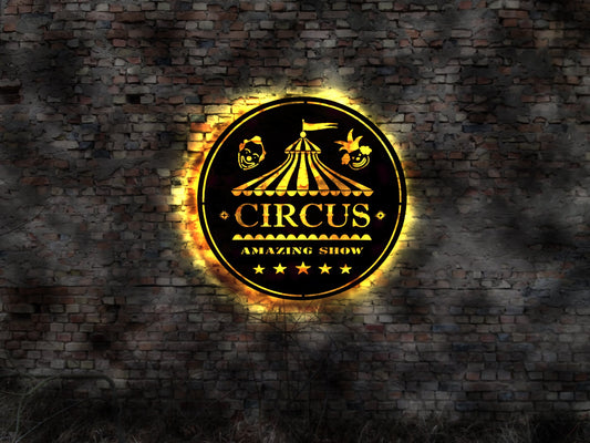 LED Wandbild Leuchtschild Circus Zirkus Schild Zirkuszelt Clown Tiere Kindercircus  Domteur neon sign Elefant Löwe Drahtseilakt Aufführung