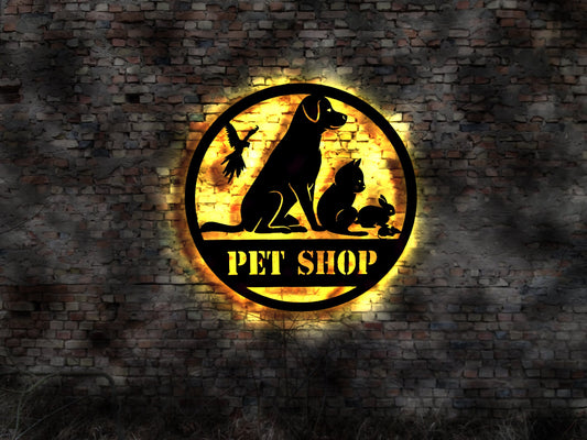 LED Wandbild Leuchtschild Pet Shop Tierhandlung Zoohandlung Zoogeschäft Store Tier Tiere Haustiere Zubehör  Zooladen Tierladen Tierhandlung