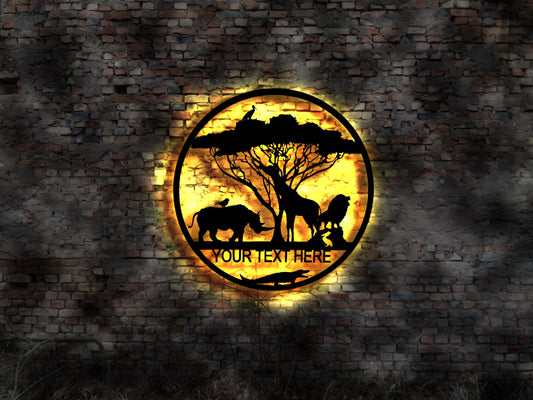 LED Wandbild Zoo Schild Tierpark wilde Tiere Elefanten Giraffen Löwen Garten Tierpfleger zoologischer Artenschutz Gehege Tierpark Wildtiere