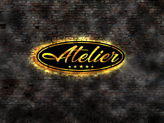 LED Wandbild Bild Gemälde Atelier Schild Leuchtschild Aufsteller Galerie LED Wandbild Aufkleber Deko sign Keilrahmen Ölgemälde Gemälde