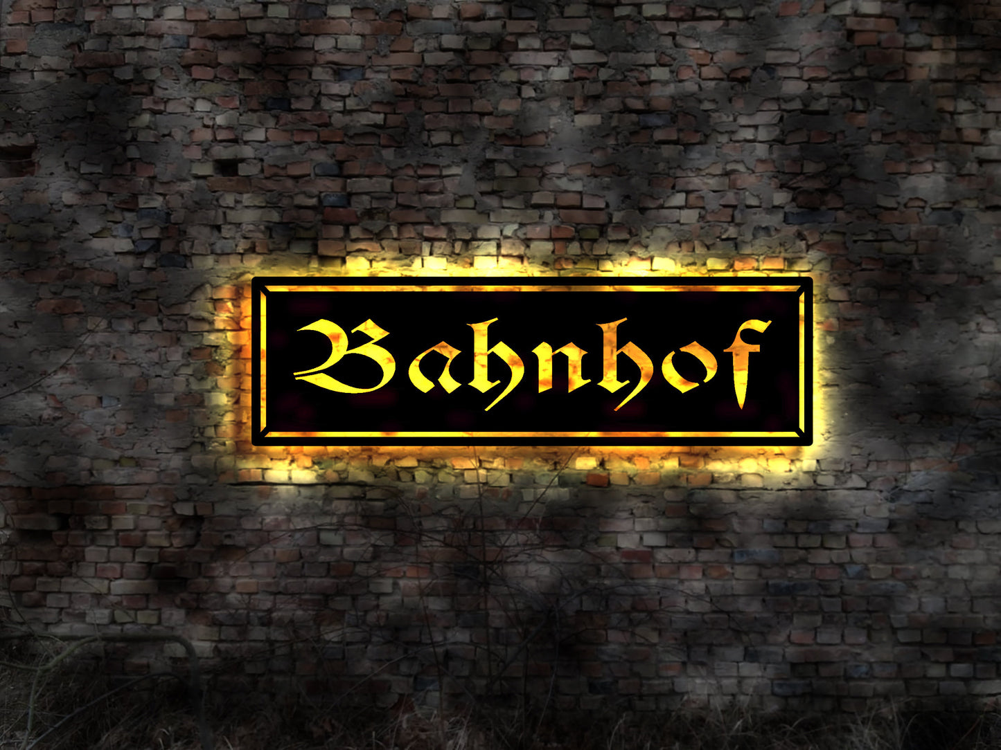 Bahnhof sign Leuchtschild LED Deko Auto Autoaufkleber Schild retro geprägt Leuchtschild Wandsticker Leuchtbild Neonreklame Neon sign