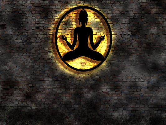 LED Wandbild Deko Buddah Yoga Skulptur Figur no Gips Matte Wandtattoo Büste Yogamatte Matte  Buddhsismus  Porzellan Gebet Prayer