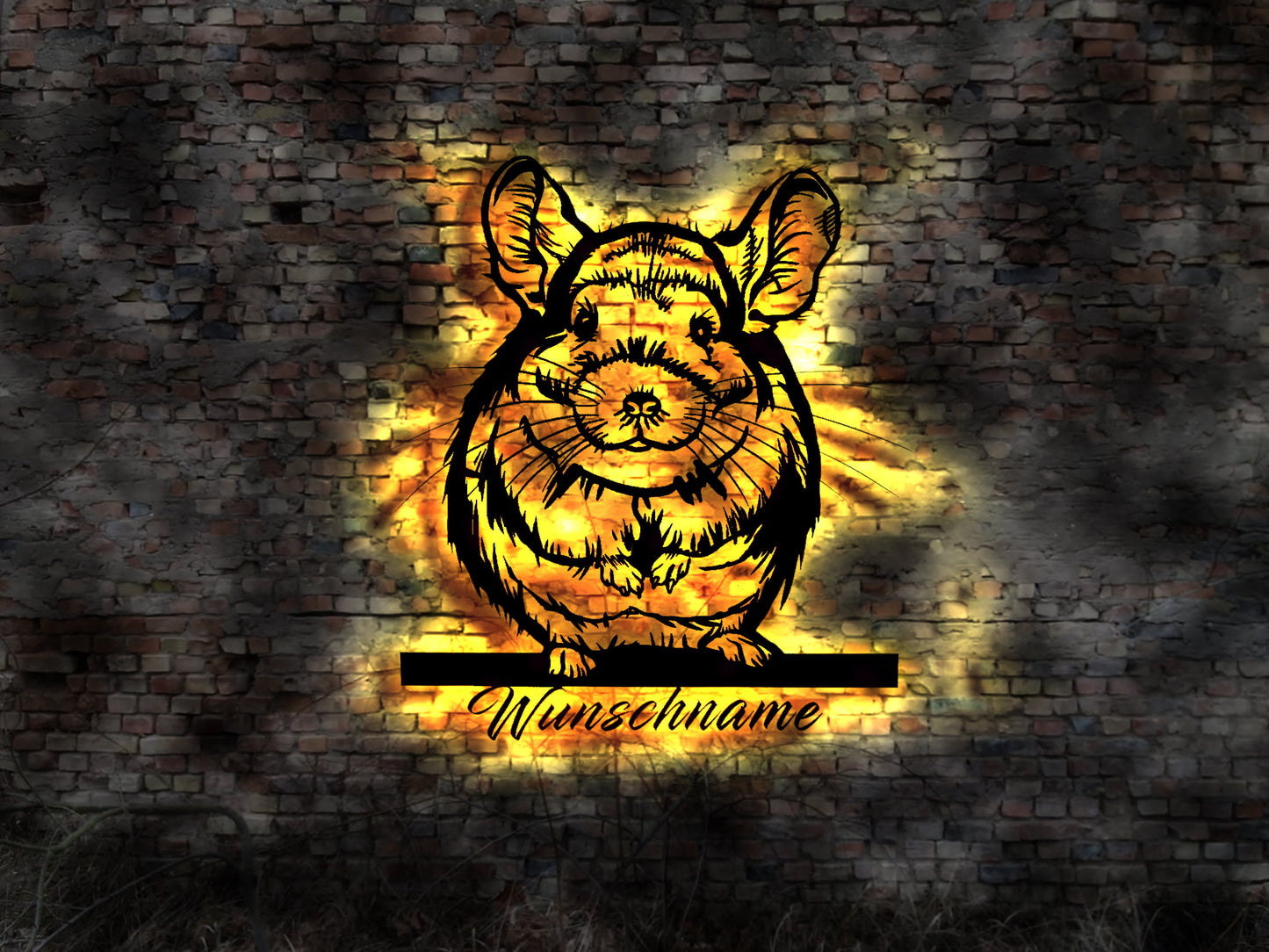 Chinchilla 3D LED Wandbild Stall Futter Buch Hasenstall Stall Gehege Plüschtier Blechschild Leuchtschild Wandsticker Leuchtbild Neonreklame