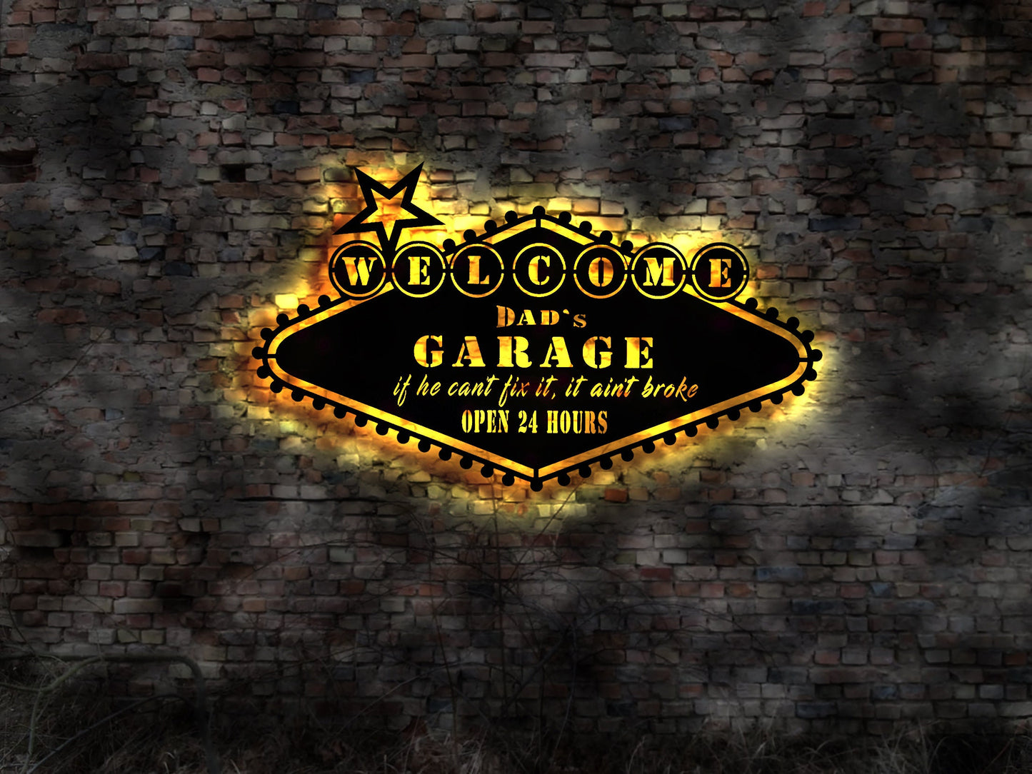 Dad's Garage Auto Kfz Werkstatt Reparatur Diner no Blechschild Leuchtschild LED Deko Auto Autoaufkleber Schild retro geprägt Leuchtschild