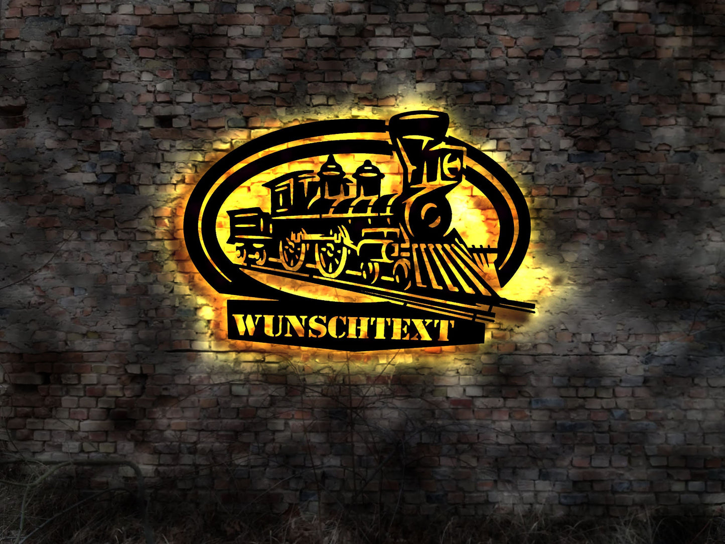 Dampflok Lok Eisenbahn Schild Schiene Wagon Bahnhof Modelleisenbahn Leuchtschild LED Deko Auto Autoaufkleber Schild retro geprägt train
