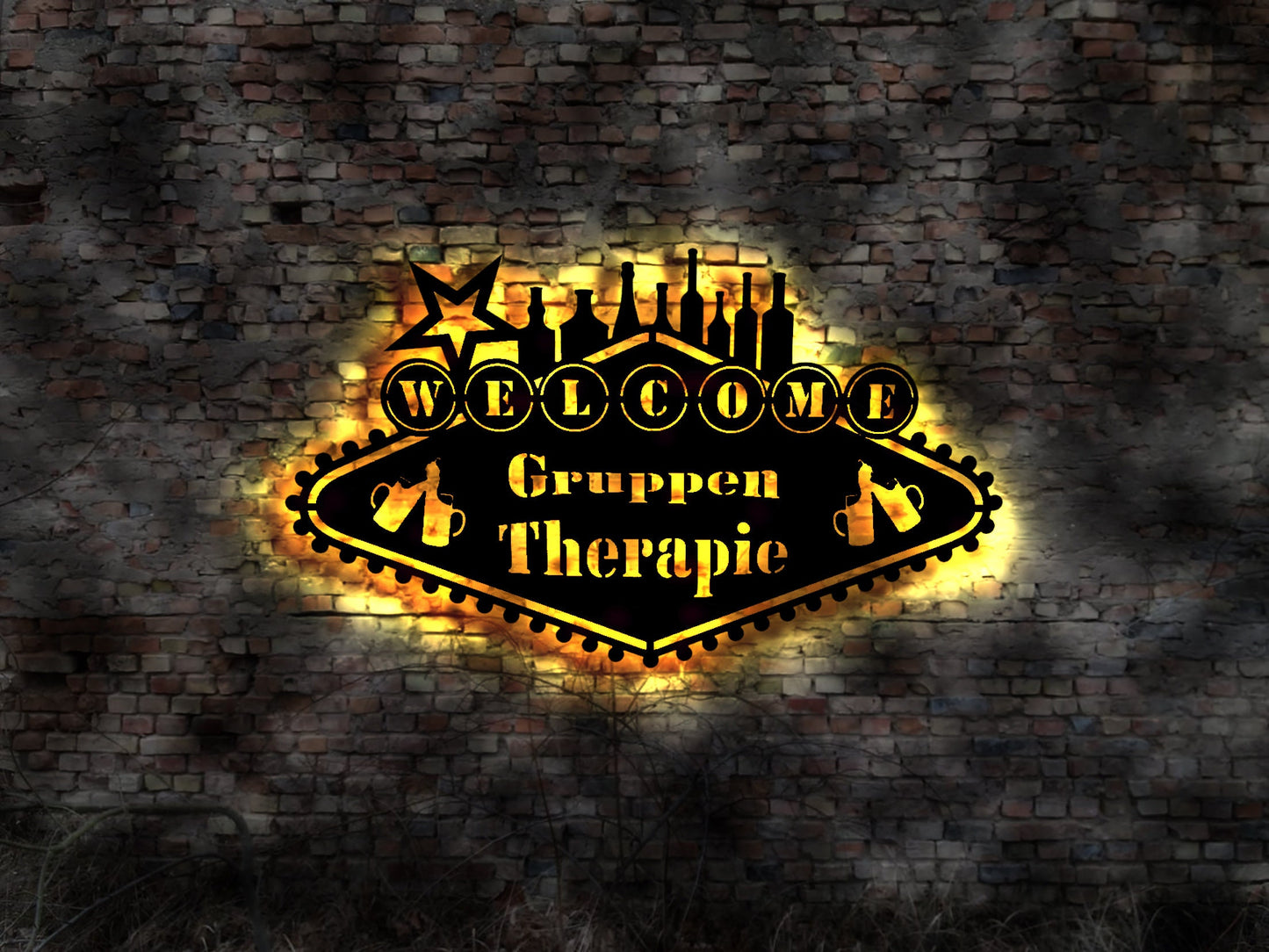 Schild Gruppentherapie Tresen Bier Wein Weinregal Stammtisch Bar Weinglas Retro Barschild sign Neon Saufschild lustig Geschenkidee Hochzeit