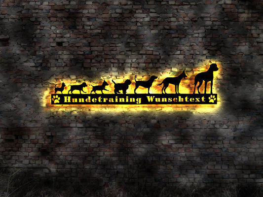 Leuchtschild Hund Schild Warnschild Hundetraining Buch Hundetrainer Beissjacke Hundepfeife Leckerlitasche Erziehungshalsband Hundeschule