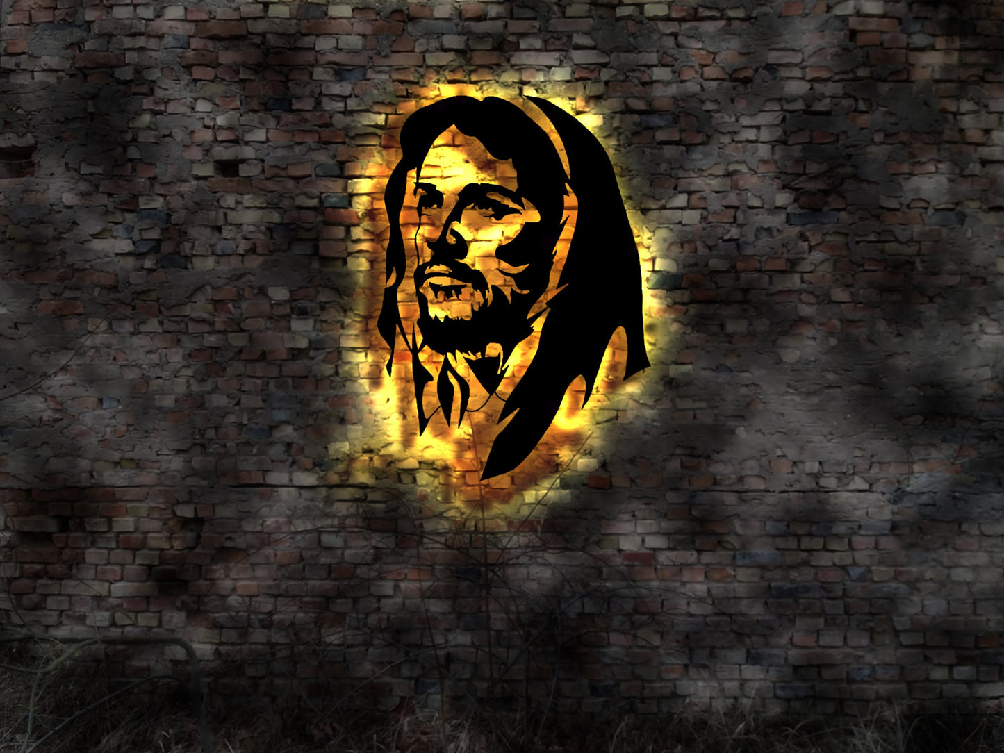 3D LED Wandbild Bild Wandkreuz Jesus Christus Figur Kruzifix Kreuz Hängekreuz Leuchtschild Bardeko BarSchild Werbung Kirche Holzkreut Prayer