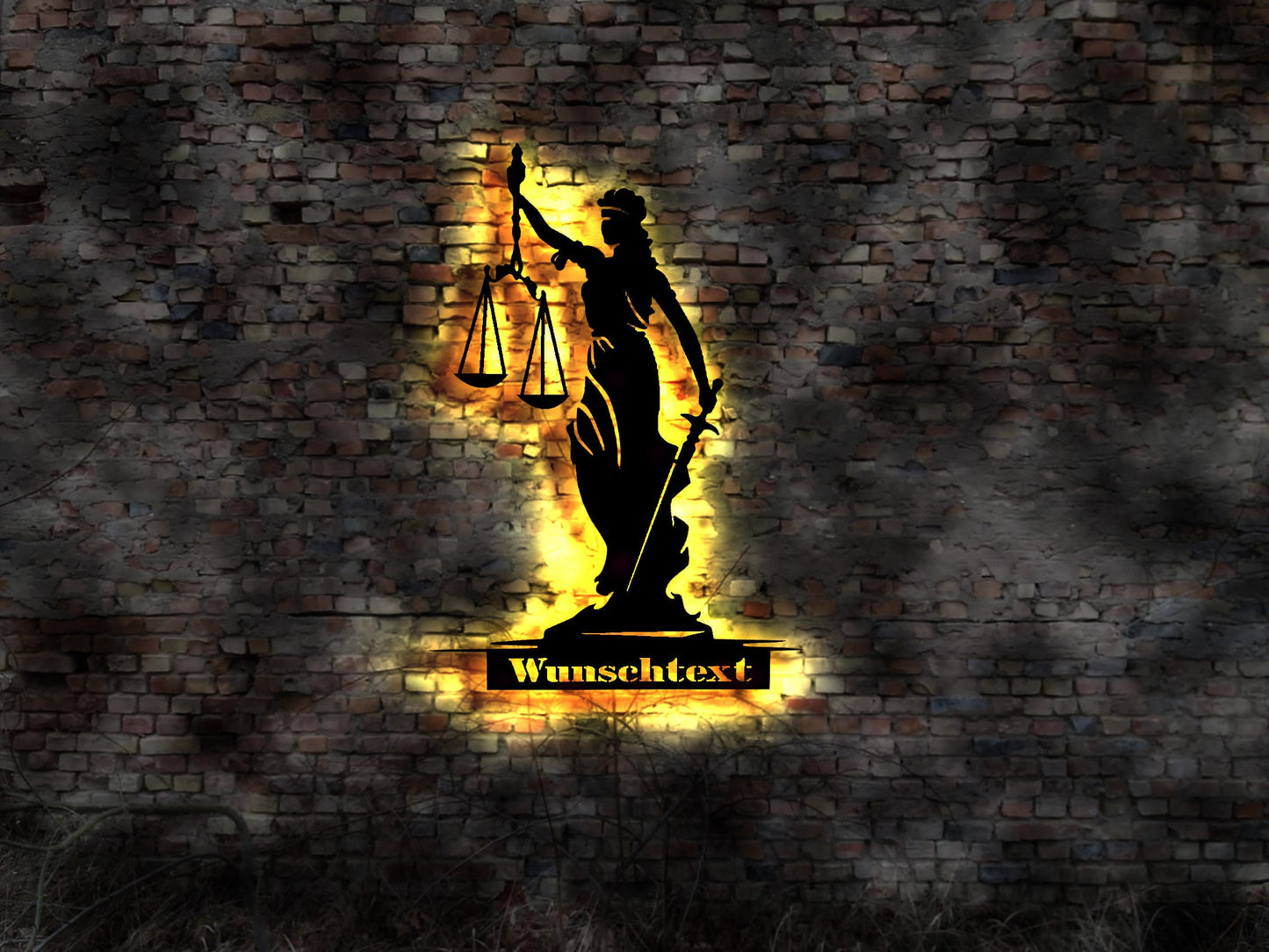 Justitia Figur Skulptur römische Göttin Rechtsanwalt Fachanwalt Buch Waage Anwalt Leuchtschild Bardeko BarSchild Gericht Justizia
