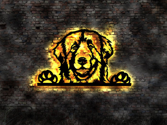 Leonberger LED Wandbild aus Holz Welpen Welpe Buch Hund Dog Zucht Züchter Führleine Plüschtier Skulptur Spielzeug