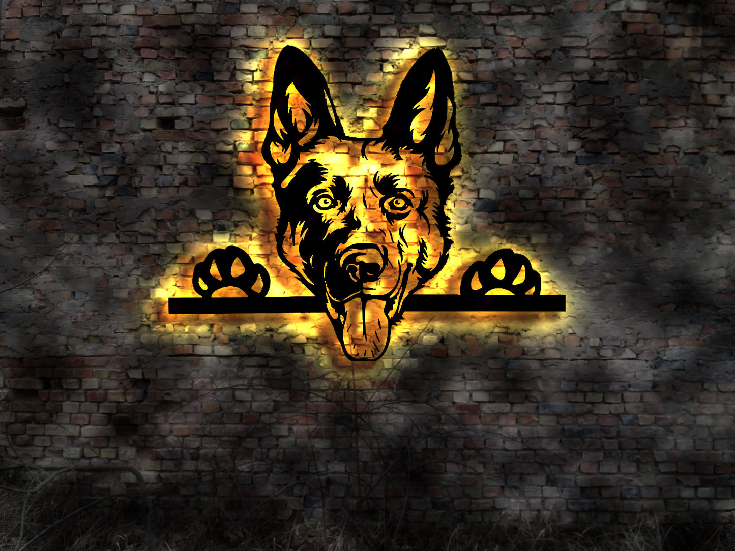 Malinois  LED Wandbild aus Holz Welpen Welpe Buch Hund Dog Zucht Züchter Führleine Plüschtier Skulptur Spielzeug