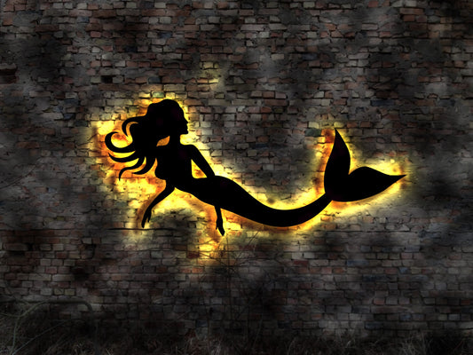 Neon Sign LED Wandbild Leuchtschild Meerjungfrau Mermaid Mädchen Seepferdchen  Jungfrau Kinderzimmer indirekte Beleuchtung