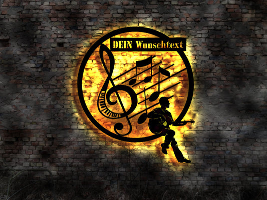 Leuchtreklame Musikschule Schild Noten Ständer Gitarre Gitarrenunterricht Buch Bild Neonreklame Schild Blechschild Wandlampe LED Wandbild