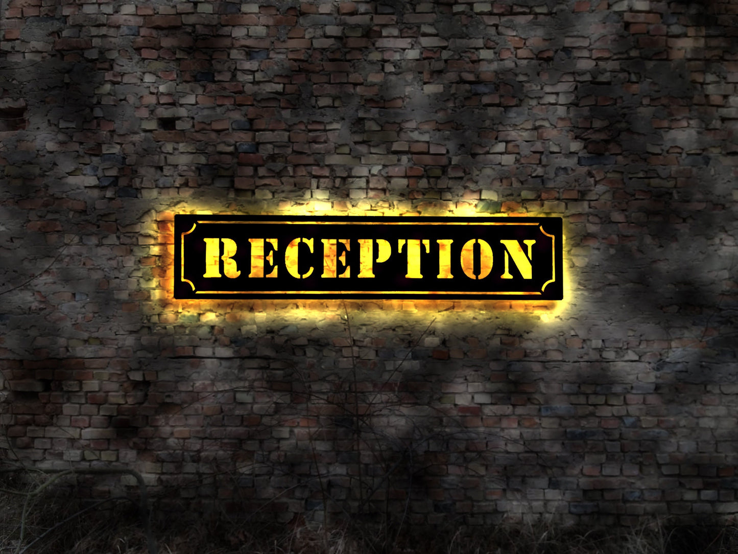 Schild Hinweisschild Pfeil Reception Hotel Motel Rezeption LED Leuchtschild sign  Hinweispfeil   Pension Warnschild Wandlampe