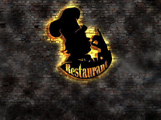 LED Wandbild Deko Fast Food Imbiss Gaststätte Aufsteller Restaurant Schild  wood restaurant steak house advertising no enamle metal