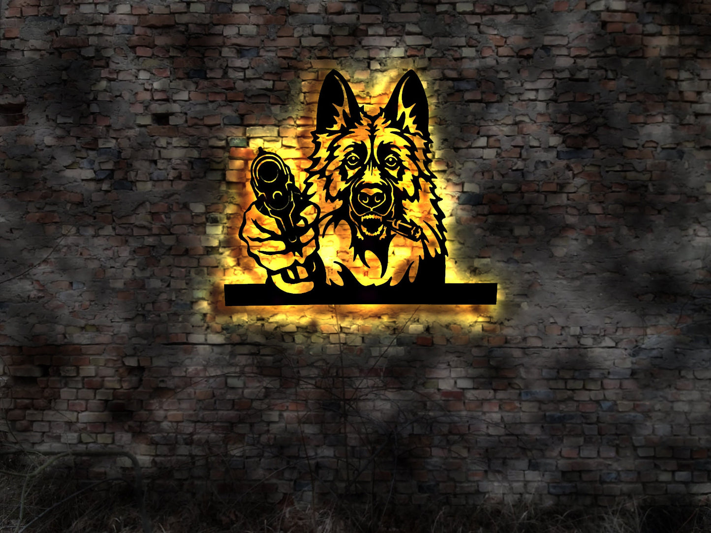 Deutscher Schäferhund DSH LED Wandbild aus Holz Welpen Welpe Buch Hund Dog Zucht Züchter Führleine Plüschtier Skulptur Spielzeug