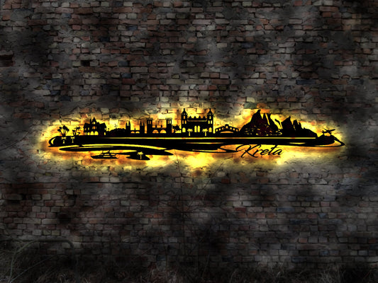 Skyline Kreta Insel  Urlaub  LED Wandbild Holz Stadt AK Karte Map Wandsticker Leuchtbild Neonreklame Wandtattoo Reiseführer Silhouette