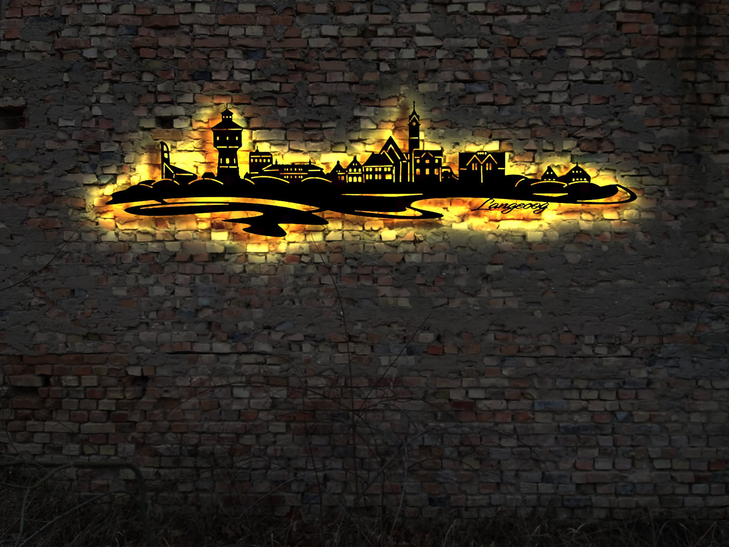 Skyline Langeoog Ostfriesland Wattenmeer  Holz Stadt AK Karte Map Wandsticker Leuchtbild Neonreklame Wandtattoo Reiseführer Silhouette