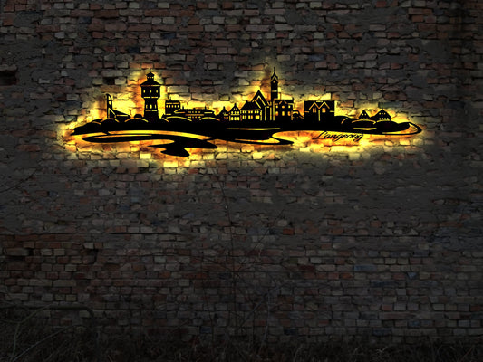 Skyline Langeoog Ostfriesland Wattenmeer  Holz Stadt AK Karte Map Wandsticker Leuchtbild Neonreklame Wandtattoo Reiseführer Silhouette