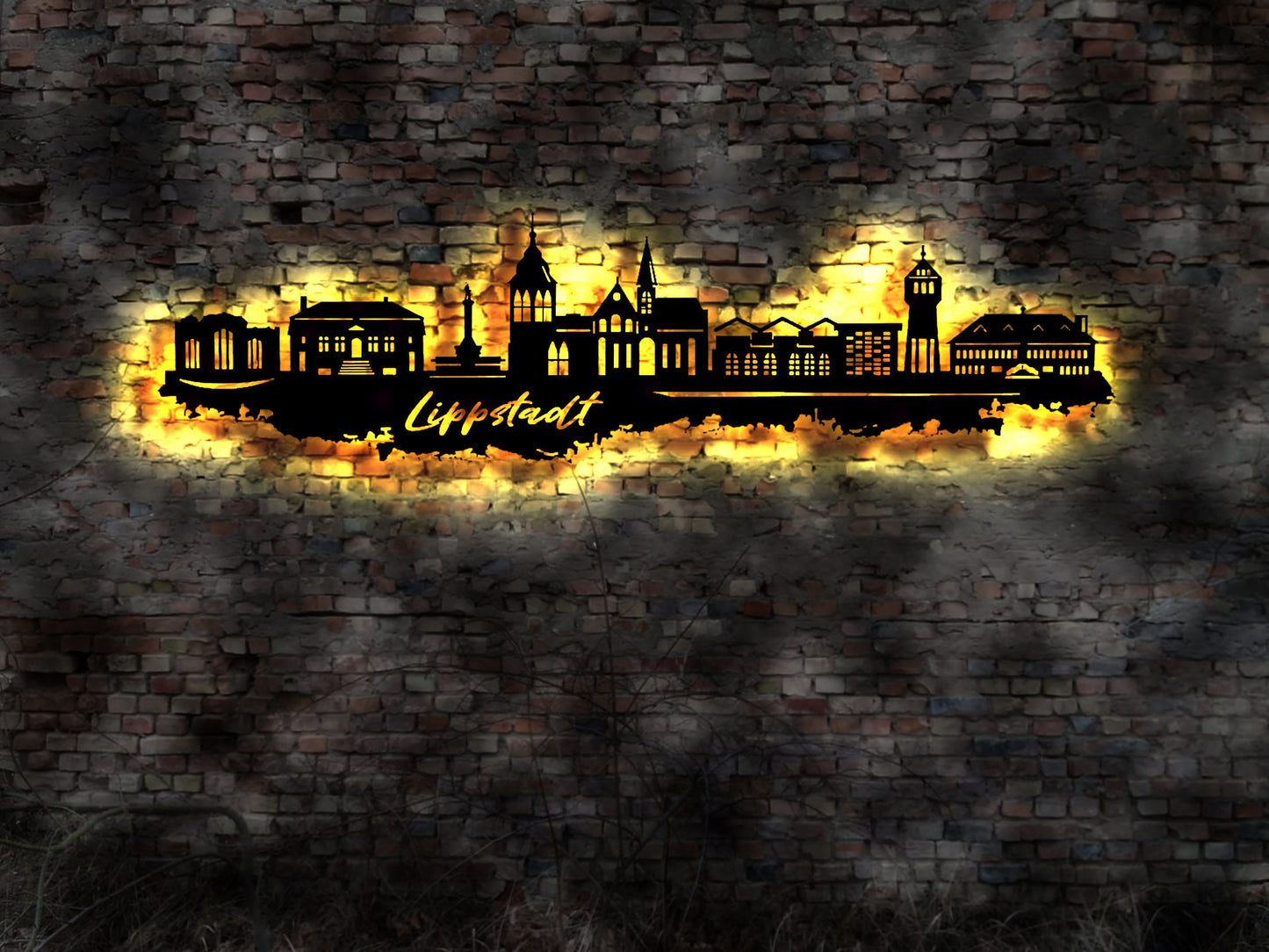 Skyline Lippstadt LED Wandbild Holz Stadt AK Karte Map Stadtplan Wandsticker Leuchtbild Neonreklame Wandtattoo Reiseführer Silhouette