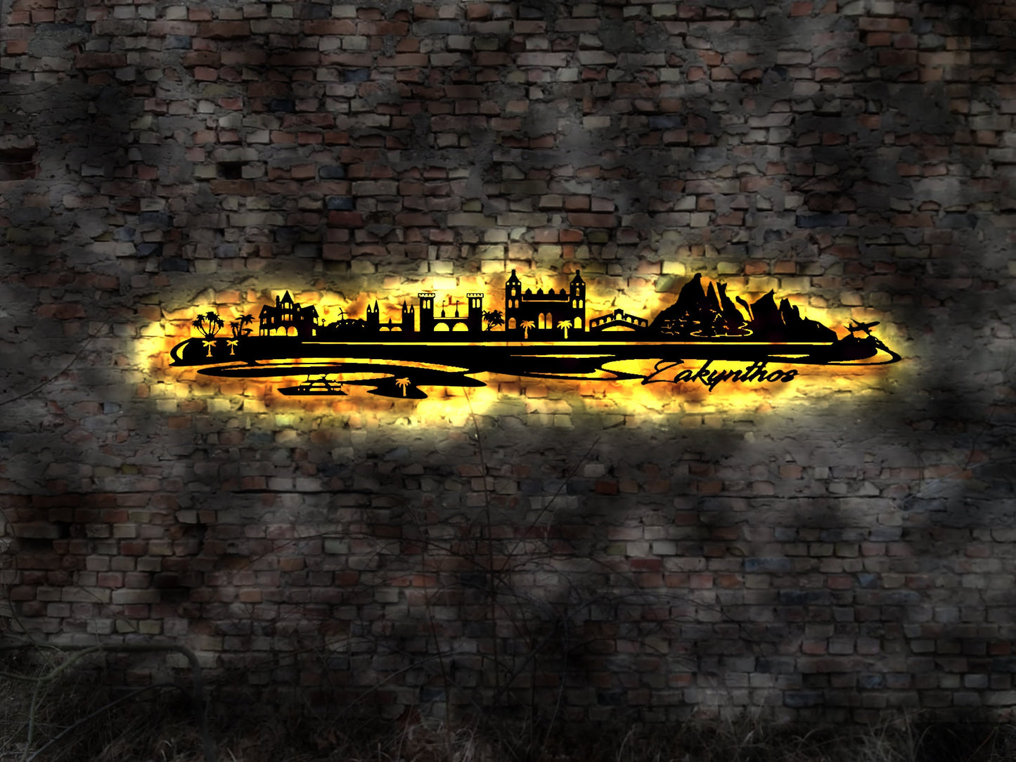 Skyline Zakynthos LED Wandbild Holz Stadt AK Karte Map Stadtplan Wandsticker Leuchtbild Neonreklame Wandtattoo Reiseführer Silhouette