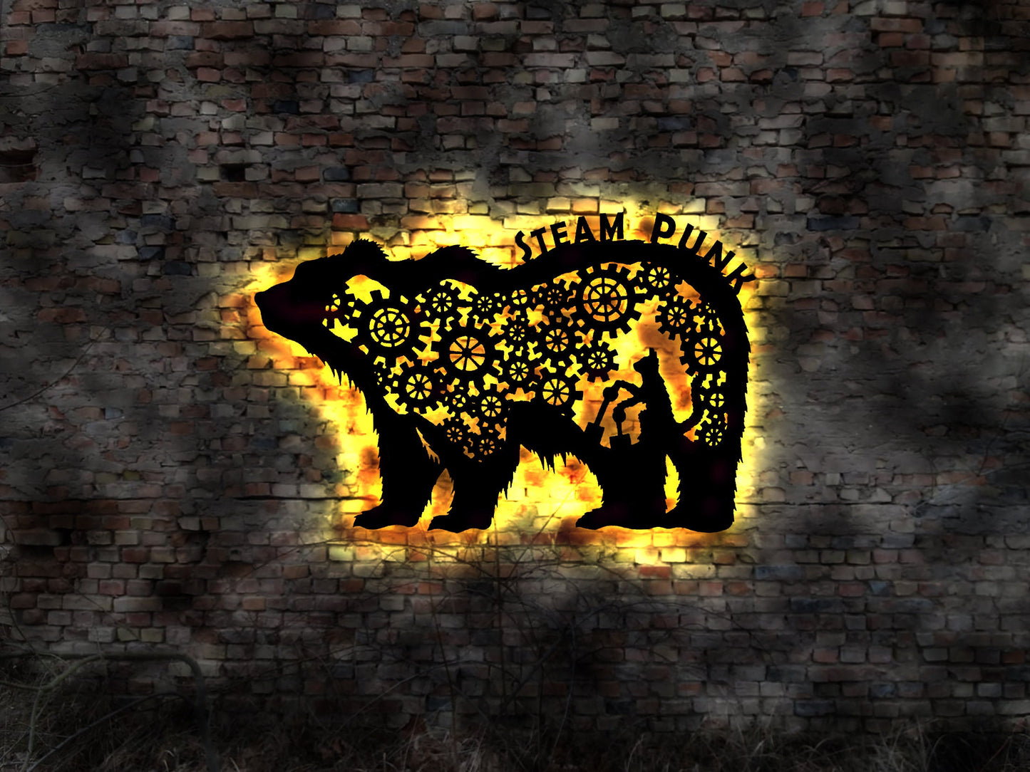 Steampunk Steam Punk Bär Maske Bild LED Deko Bär Kunst Gothic Wandschmuck Flagge sign Wandtattoo Bild Schild Wanddeko Aufkleber Bild