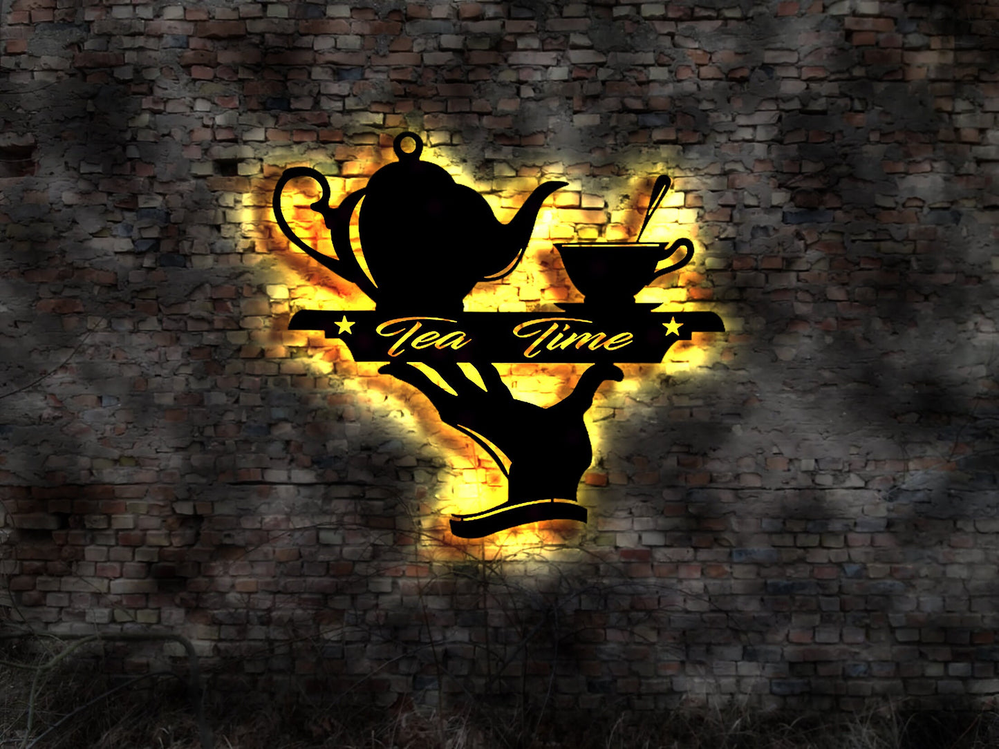 Tea Time Tee Aufsteller Schild Shop Werbung Sieb Kanne Teebeutel Teesieb Bild Tee Set no Neon sign Wandbild Teeshop Shop Geschäft Laden