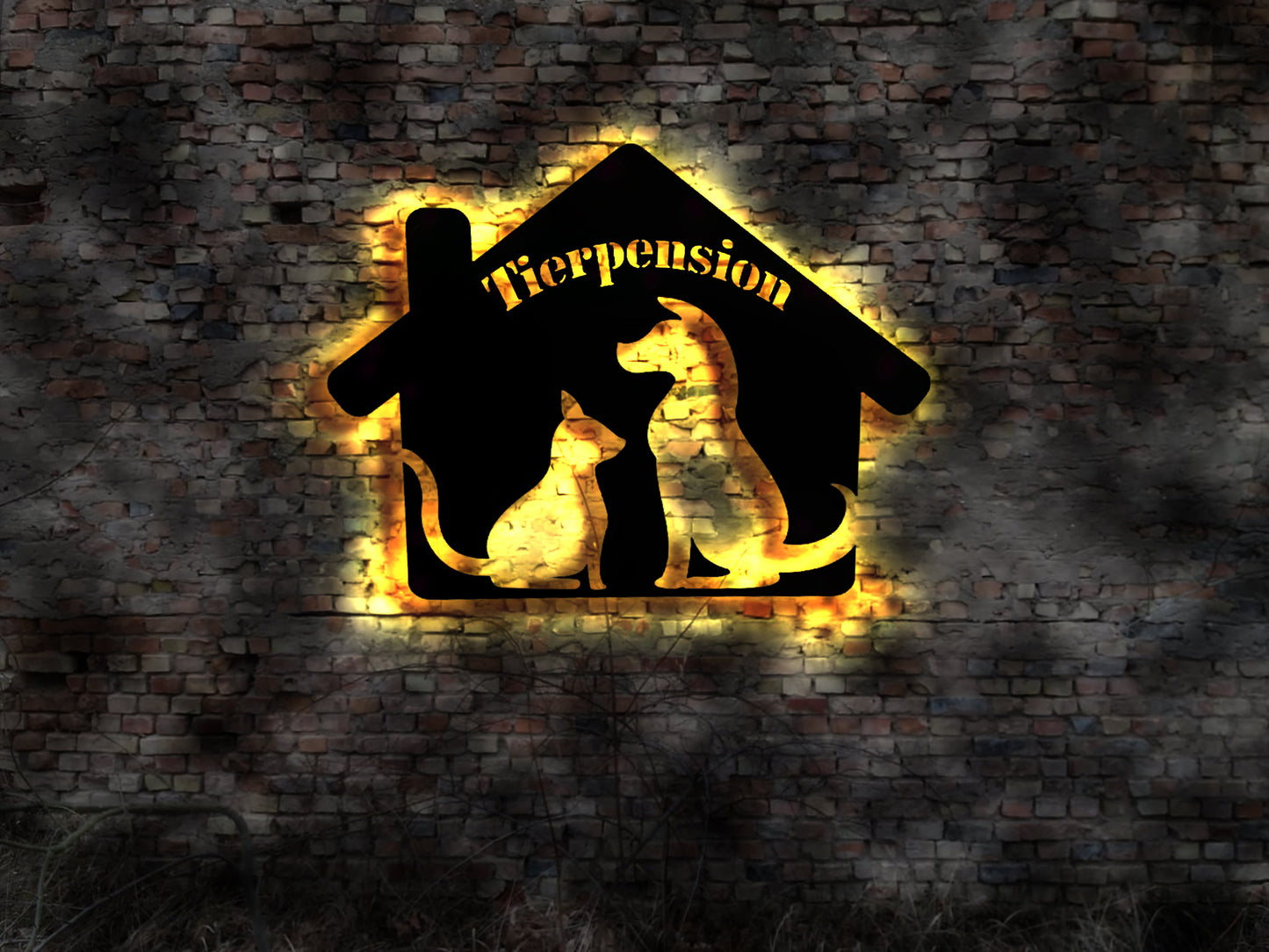 Tierpension Schild Leuchtreklame no Aufkleber Werbung Neon sign Bild Tiere Hund sign Set no Neon sign Wandbild Pension Tierheim Unterkunft