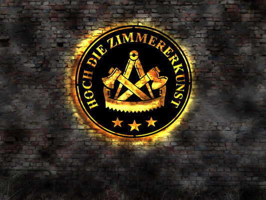 Leuchtreklame Zimmerer Zimmermann Schild no Aufkleber Bild Logo T-shirt Hose Hoch die Zimmererkunst Wappen