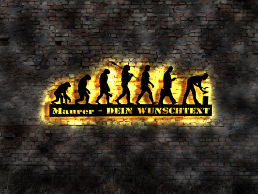 Maurer Evolution  T-shirt Kelle Schuhe Wappen Fahne r Deko Leuchtreklame LED Aufkleber Logo Buch Firmenschild  Wunschtext Company sign
