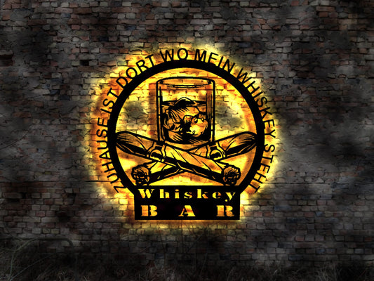 Leuchtreklame Whiskey no Gläser Irish drink bottle Fass Bar Tresen Holzfass Whyskeyfass Sammlung zuhause ist wo mein steht